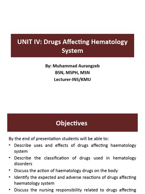 Unit 4 Hematological Drugs Educational Platform Pdf