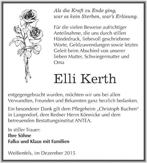 Traueranzeigen Von Elli Kerth Abschied Nehmen De