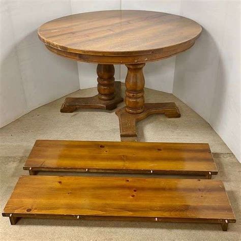 Pine Round Table With 2 Leaves Table 48across X 29 12h Leaves