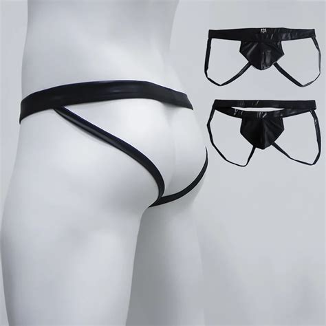 Sexy G String Pu Underwear Jockstrap Men Thongs Tangas Faux Leather