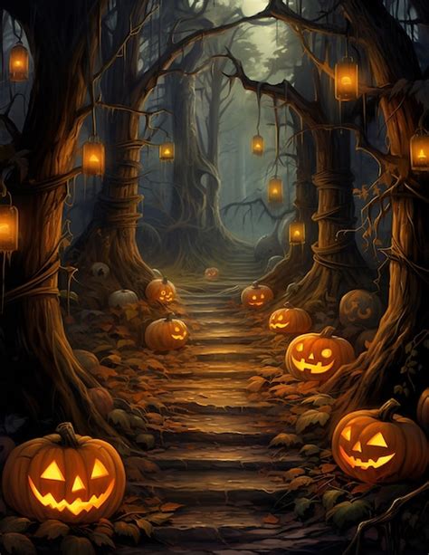 Premium AI Image | Halloween haunted forest creepy landscape at night