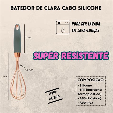 Batedor Fouet de Claras Ovos Premium Aço Inox Silicone Fue Kit Parafusos