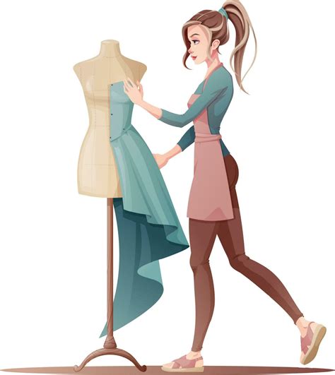 Seamstress Tries On A Dress On A Mannequin Woman Fashion Designer With