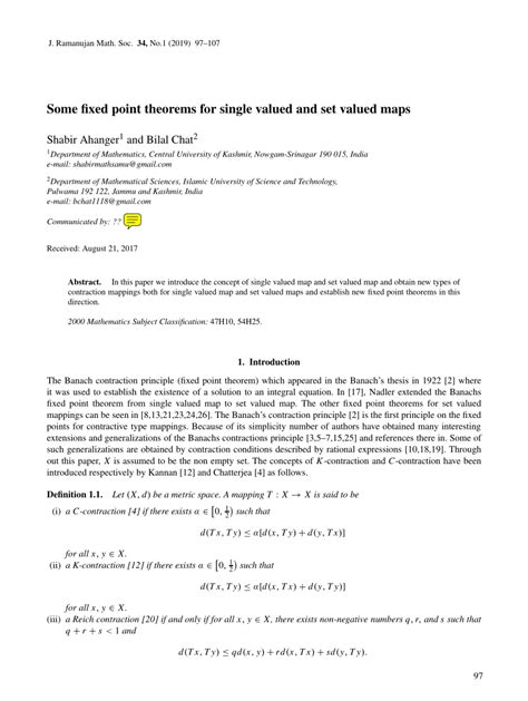 PDF Some Fixed Point Theorems For Single Valued And Set Valued Maps