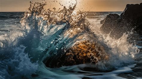 Fondo La Ola Choca Contra Las Rocas Al Amanecer Fondo Hermosas