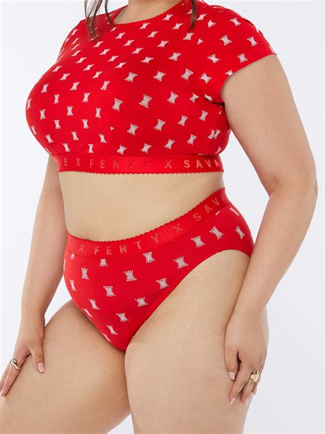 Savage X Cotton Jersey High Leg Bikini In Multi Red Savage X Fenty