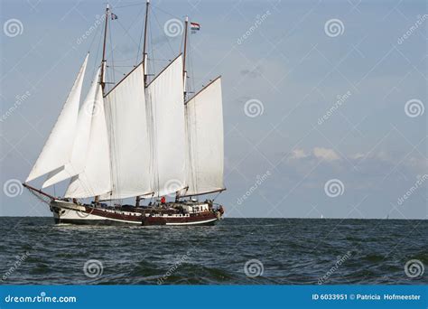 Big Dutch Traditional Sailing Ship On Ocean Stock Image Image Of