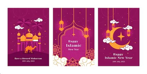 Free Vector Flat Greeting Cards Collection For Islamic New Year