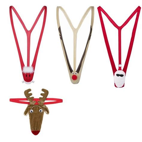 Mens Christmas Reindeer Mankini Thong Bikini Underwear For Xmas Novelty Costumes