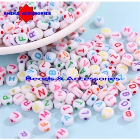 Jual 100 Pcs Manik Manik Huruf Mote Huruf Bulat Mote Abjad Alfabet