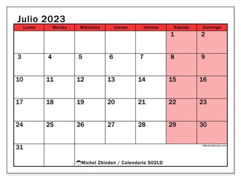 Calendario Julio De 2023 Para Imprimir 502LD Michel Zbinden BO