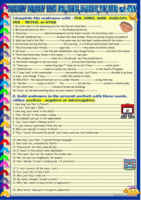 Prsent Perfect With Just Already E English ESL Worksheets Pdf Doc