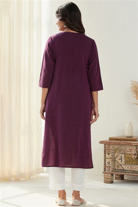 Buy Purple Handcrafted Straight Handloom Kurta For Women Fgmk