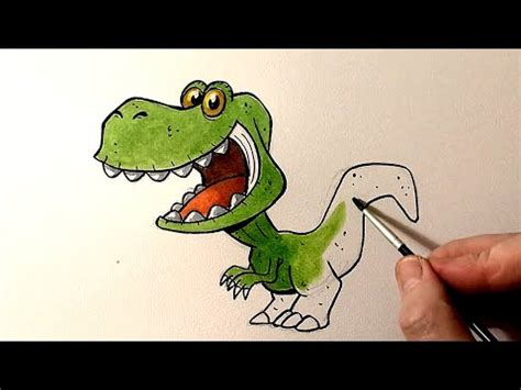 Comment dessiner un T Rex cartoon et le colorier à l aquarelle YouTube