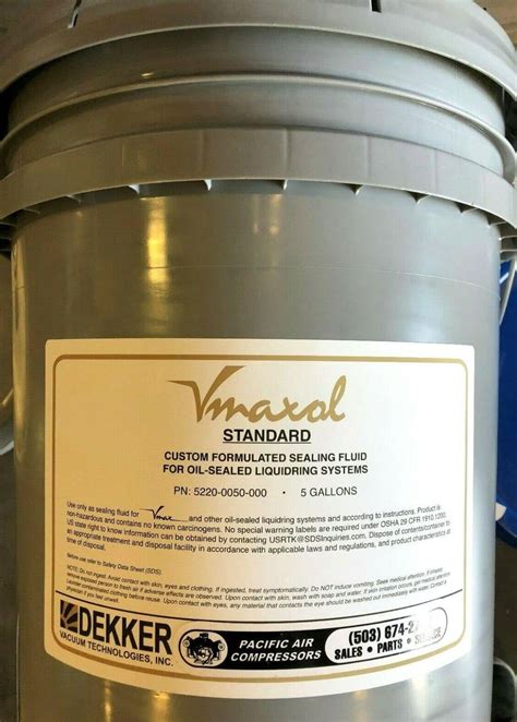 5 Gallon 5220 0050 000 DEKKER VMAX STANDARD VACUUM PUMP LUBRICANT OIL