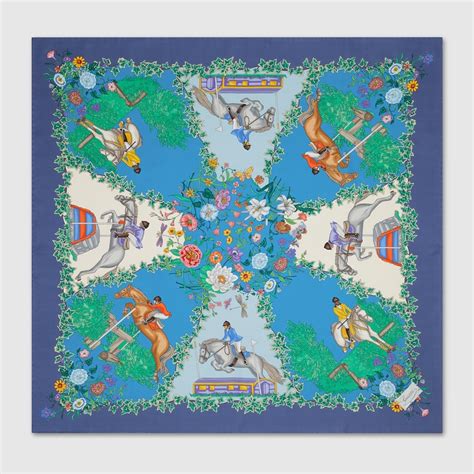 Allover Floral Print Silk Carré In Blue And Multicolor Gucci® Us