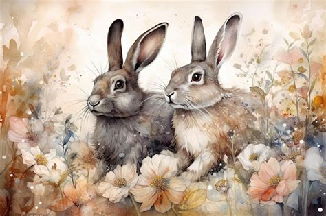 Premium Photo A Cartoon Depiction Of Two Rabbits Living Peacefully