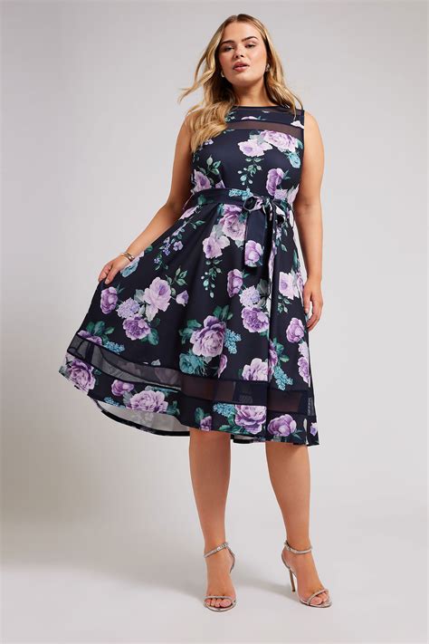 Yours London Plus Size Navy Blue Floral Skater Dress Yours Clothing