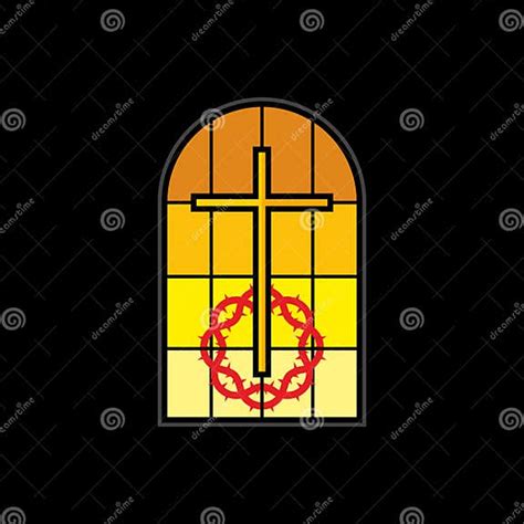 Christian Church Logo Stained Glass Window Cross Crown Of Thorns