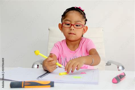 4 Year Old Brunette Latina Girl With Autism Spectrum Disorder ASD Like Asperger Rett And Heller