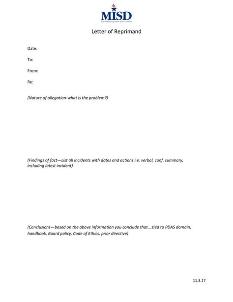 50 Effective Letters Of Reprimand Templates Ms Word Templatelab