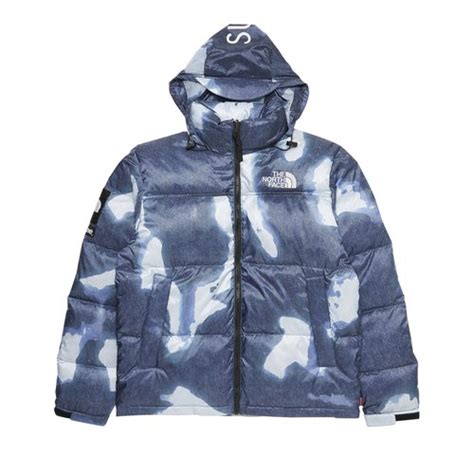 Supreme X The North Face Bleached Denim Print Nuptse Jacket Indigo