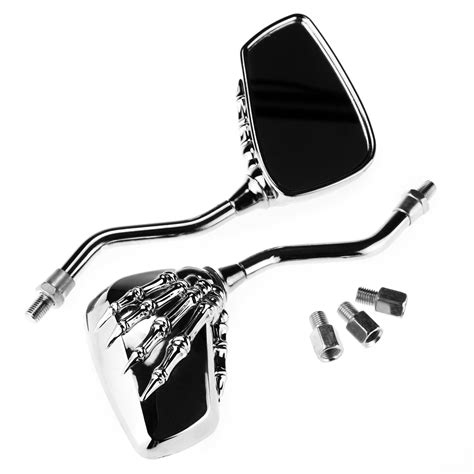 Pair Bone Hand Chrome Skeleton Skull Mirrors For Motorcycle Bike Rear