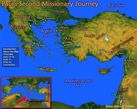 Map Of Pauls Second Missionary Journey Bible History Pauls