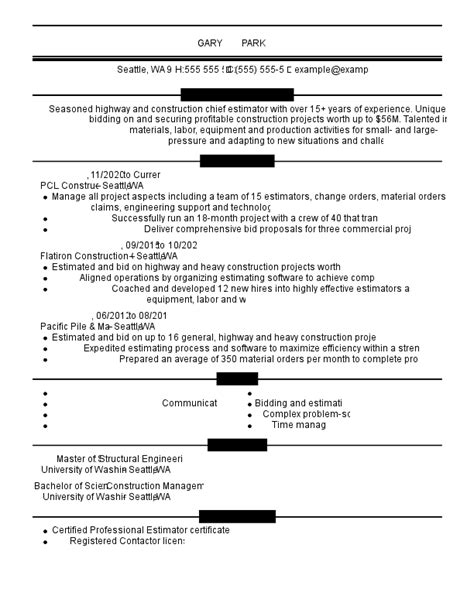 Construction Resume Examples