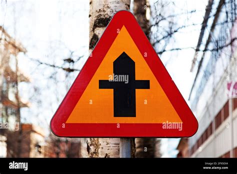 Traffic Sign Which Means That Intersecting Roads Must Show Priority