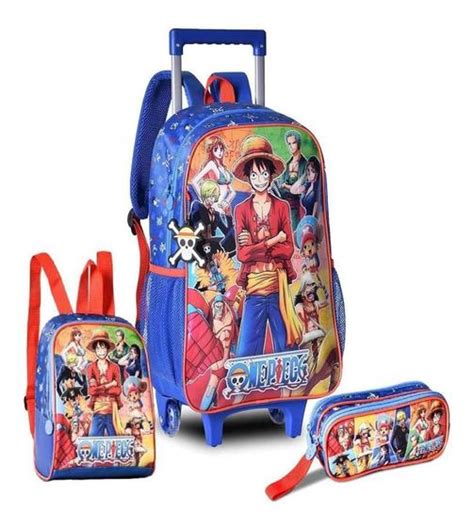 Mochila Rodinhas Anime One Piece Lancheira E Estojo Clio Kit