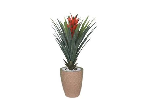 Planta Árvore Artificial Bromélia Vermelha 75cm Kit Vaso E Bege 32cm