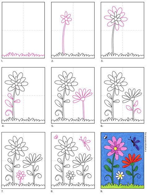 Easy How To Draw Flowers Tutorial And Flowers Coloring Page Art