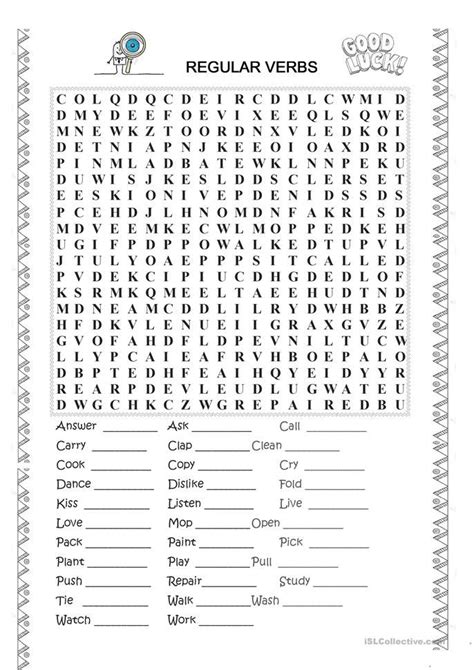 Regular Verbs Wordsearch Past Tense Form Hojas De C Lculo Sopa De