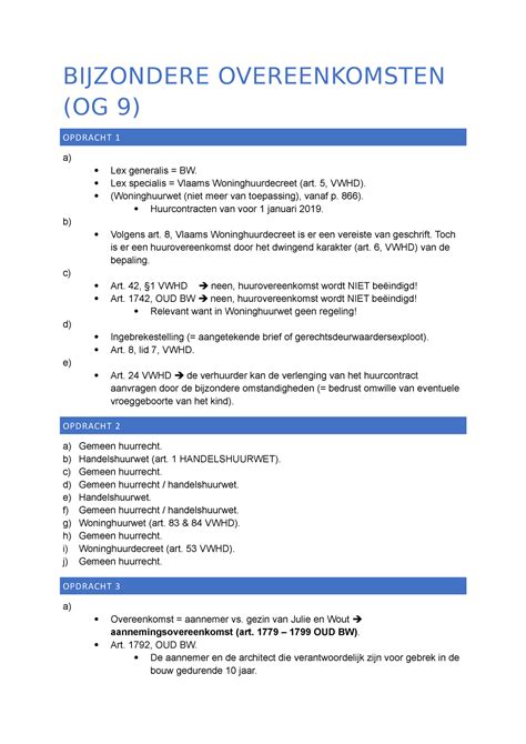 OG 9 Beginselen Van Het Recht BIJZONDERE OVEREENKOMSTEN OG 9