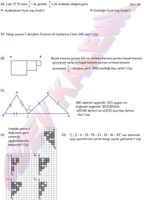 4 Sinif Matematik Dersi 2 Dönem 3 Yazili Sorulari Ödev Kalemi