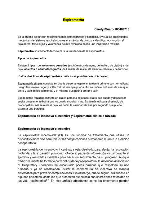 Trabajo espirometría pdf Espirometría CarelynSuero Es la prueba de