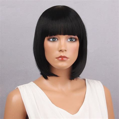 Black Short Full Bang Bob Straight Synthetic Wig