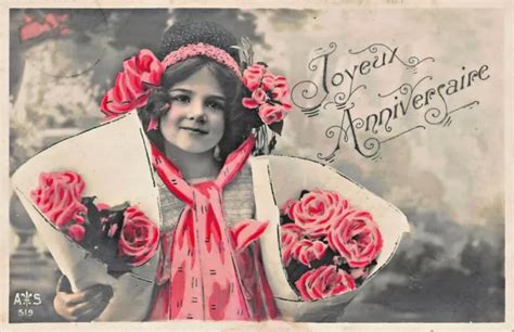 Beau Jeune Fille Color Ribbons Flowers Joyeux Anniversaire Photo