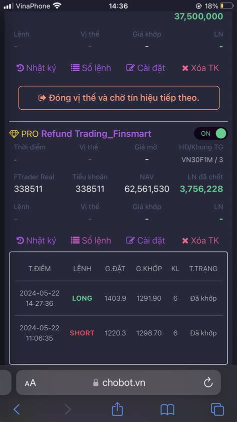 Robot phái sinh Refund Trading Finsmart ngày 22 5 Có thể kết nối tới