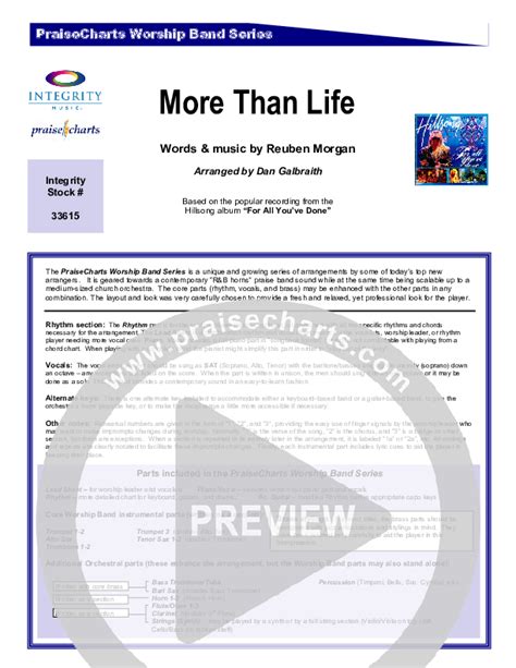 More Than Life Orchestration Hillsong Worship PraiseCharts