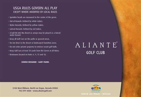 Aliante Scorecard - Elite Golf Management