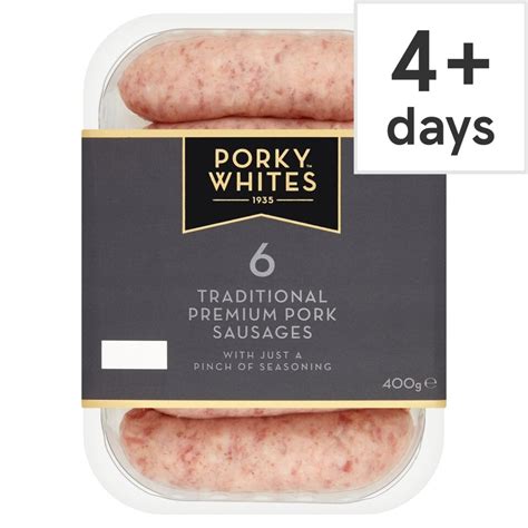 Porky Whites 6 Traditional Pork Sausages 400g Tesco Groceries