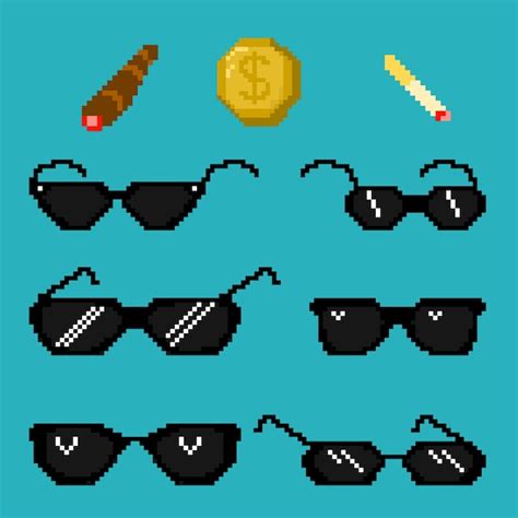 Design Piatto Pixel Art Thug Life Occhiali Da Sole Illustrazione