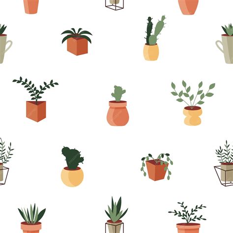 Premium Vector Potted Plants Seamless Pattern Isolated On White