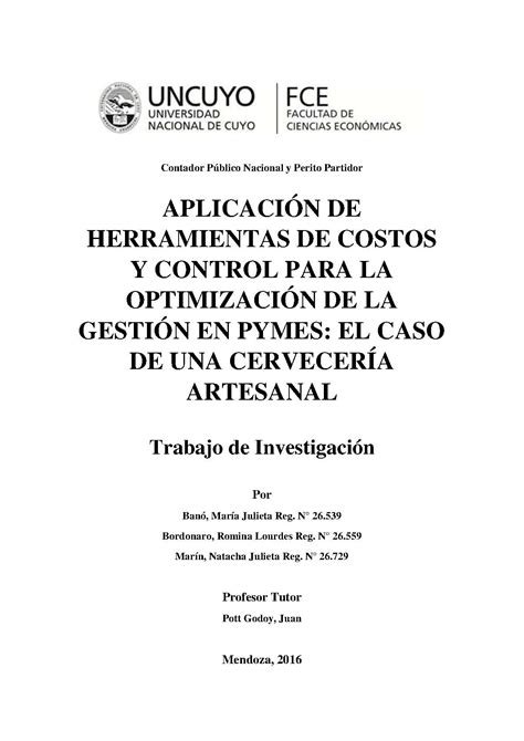 Biblioteca Digital Sid Uncuyo Aplicaci N De Herramientas De Costos