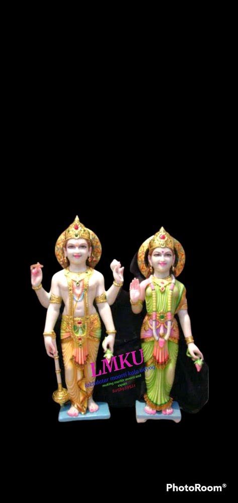 Multicolor Painted Marble Vishnu Laxmi Statue For Worship Size