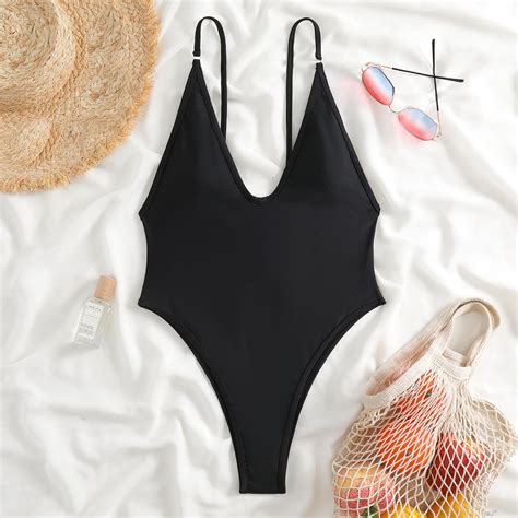 Herrnalise Women Sexy Brazilian Bikini Women S Sexy Backless Solid Color Sexy Deep V Bikini