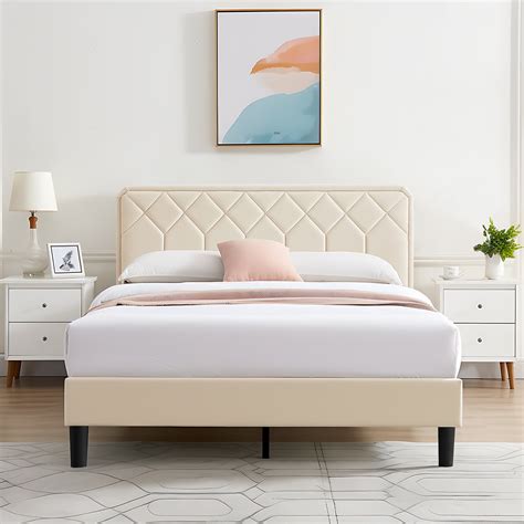 VECELO Queen Size Upholstered Platform Bed Frame With Modern Adjustable