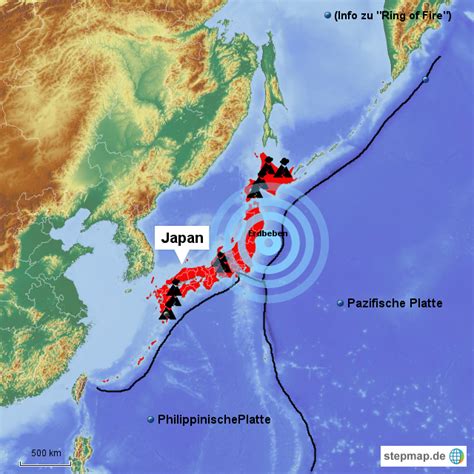 StepMap Erdbeben Vulkane in Japan Landkarte für Japan